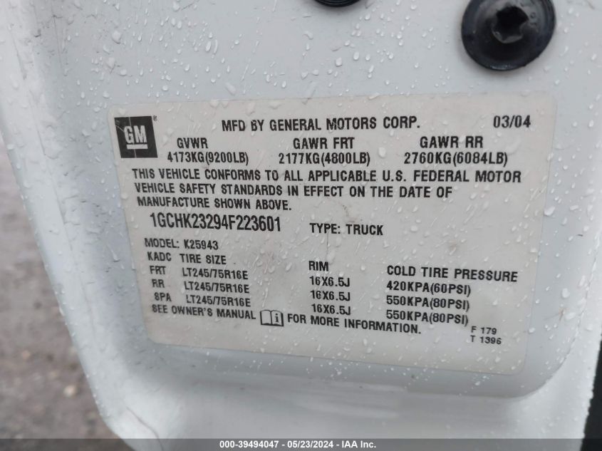 2004 Chevrolet Silverado 2500Hd Ls VIN: 1GCHK23294F223601 Lot: 39494047