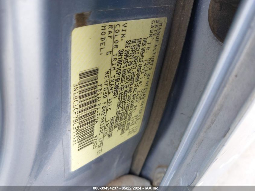 2011 Nissan Versa 1.8S VIN: 3N1BC1CP7BL399531 Lot: 39494237