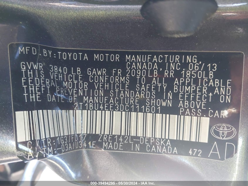 2013 TOYOTA COROLLA S/LE - 2T1BU4EE3DC111601