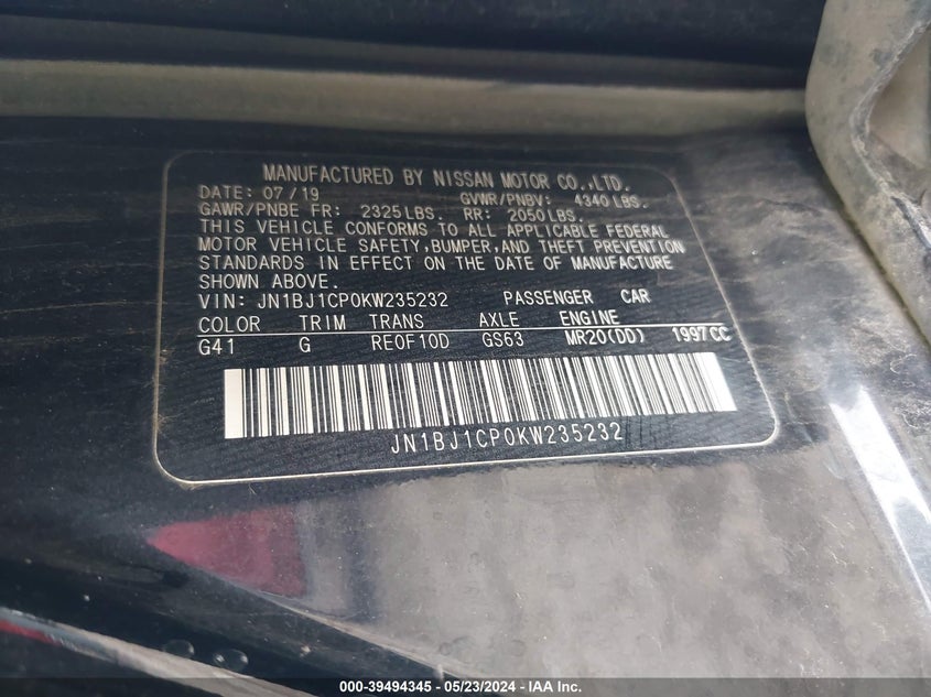 2019 Nissan Rogue Sport S VIN: JN1BJ1CP0KW235232 Lot: 39494345