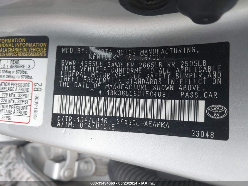 4T1BK36B56U158408 2006 Toyota Avalon Limited