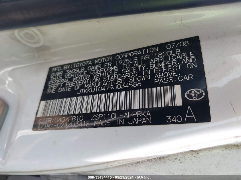 2009 Scion Xd VIN: JTKKU10479J034586 Lot: 39494415