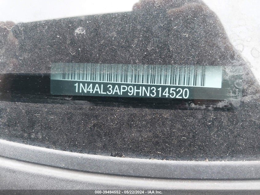 2017 Nissan Altima 2.5 S VIN: 1N4AL3AP9HN314520 Lot: 39494552