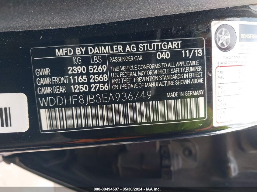 2014 Mercedes-Benz E 350 4Matic VIN: WDDHF8JB3EA936749 Lot: 39494597