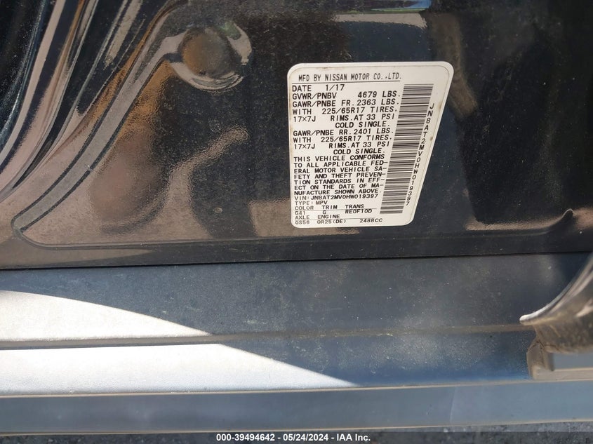 2017 NISSAN ROGUE S/SL/SV - JN8AT2MV0HW019397