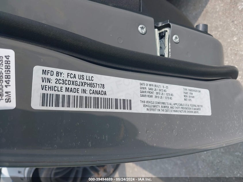 2023 Dodge Charger Scat Pack Widebody VIN: 2C3CDXGJXPH657178 Lot: 39494689