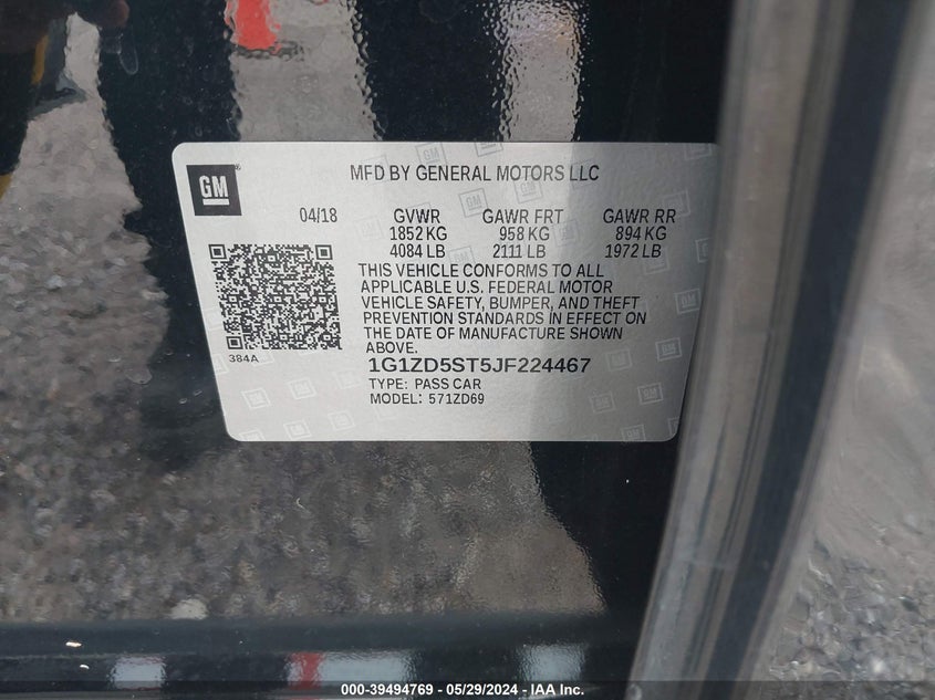 2018 Chevrolet Malibu Lt VIN: 1G1ZD5ST5JF224467 Lot: 39494769