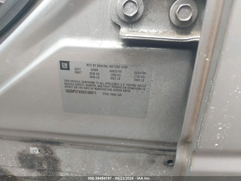 2008 Cadillac Cts Standard VIN: 1G6DP57V280108811 Lot: 39494787