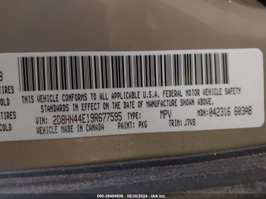 2009 Dodge Grand Caravan Se VIN: 2D8HN44E19R677595 Lot: 39494806