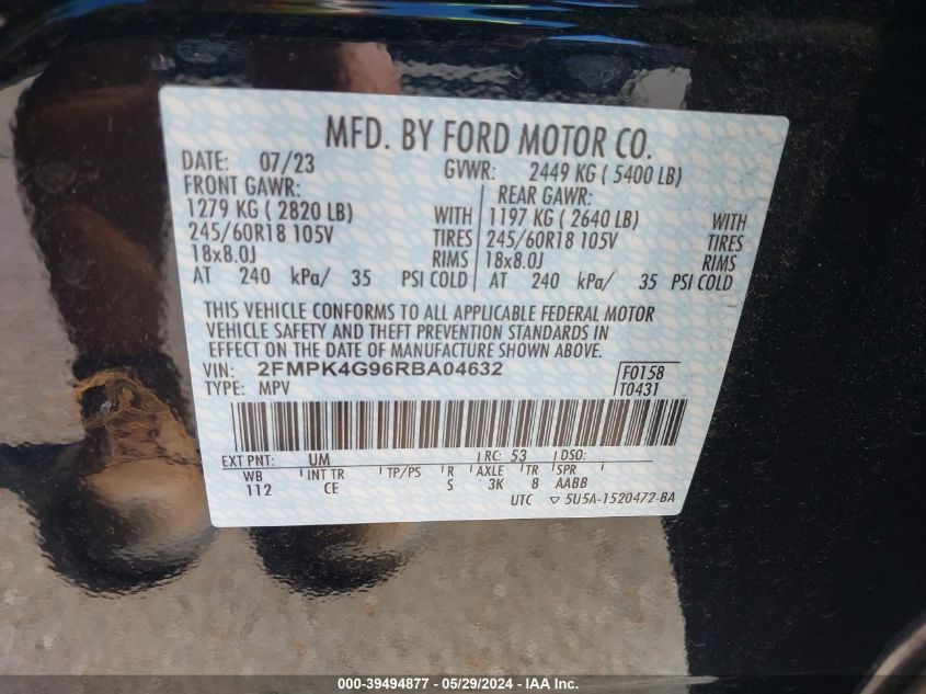 2024 Ford Edge Se VIN: 2FMPK4G96RBA04632 Lot: 39494877