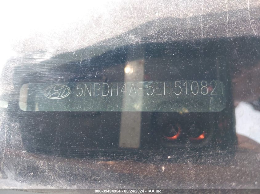 2014 Hyundai Elantra Se VIN: 5NPDH4AE5EH510821 Lot: 39494954