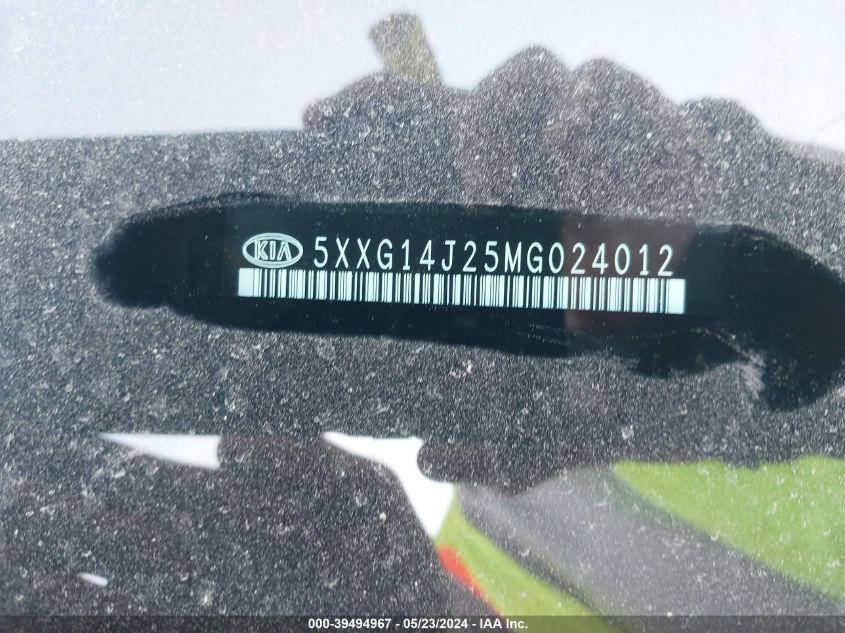 2021 Kia K5 Lxs VIN: 5XXG14J25MG024012 Lot: 39494967