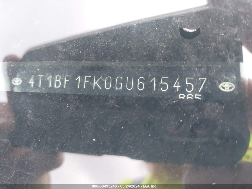 2016 Toyota Camry Se VIN: 4T1BF1FK0GU615457 Lot: 39495248
