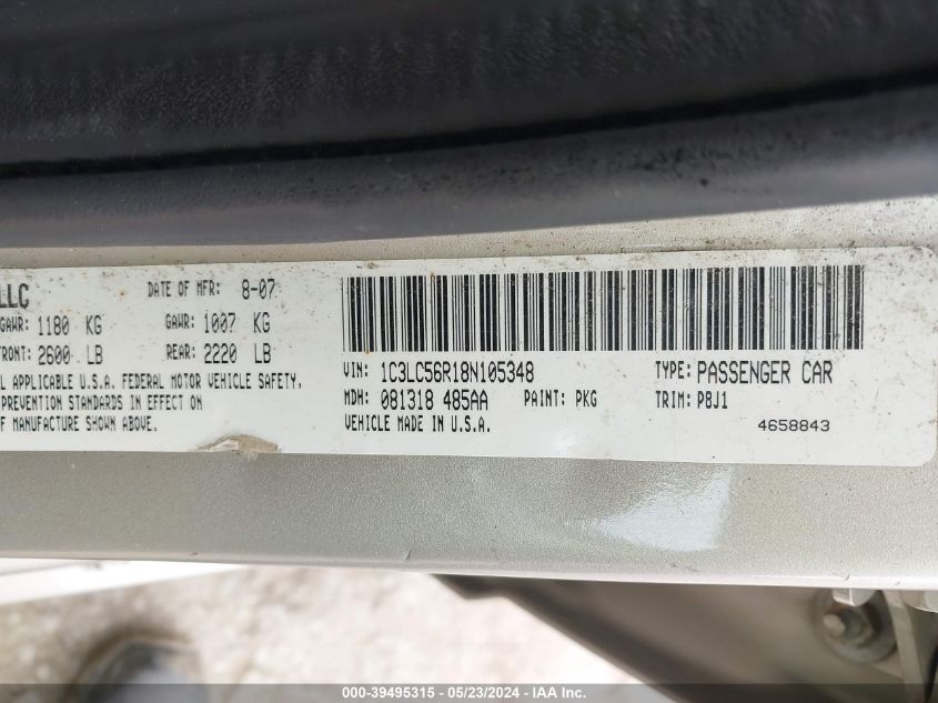 2008 Chrysler Sebring Touring VIN: 1C3LC56R18N105348 Lot: 39495315