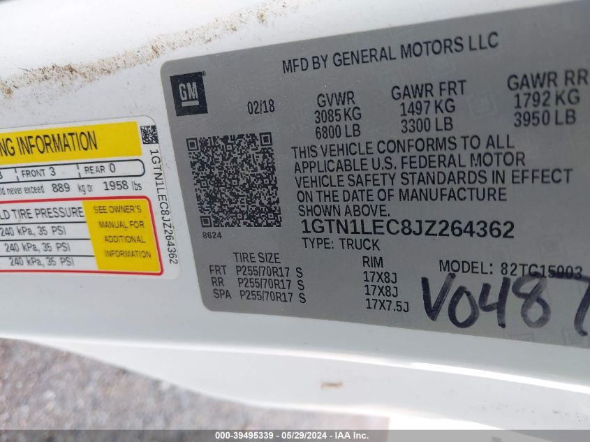 2018 GMC Sierra 1500 VIN: 1GTN1LEC8JZ264362 Lot: 39495339