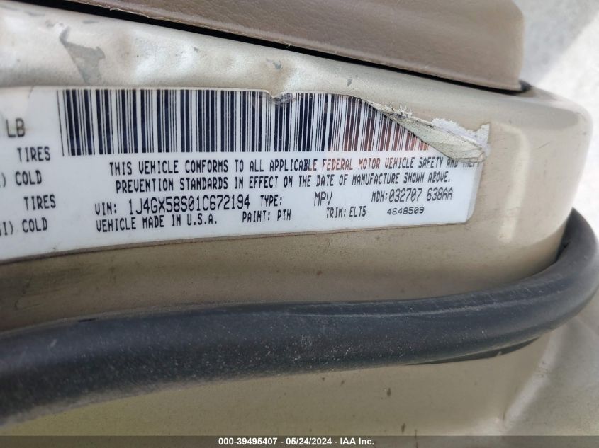 2001 Jeep Grand Cherokee Limited VIN: 1J4GX58S01C672194 Lot: 39495407