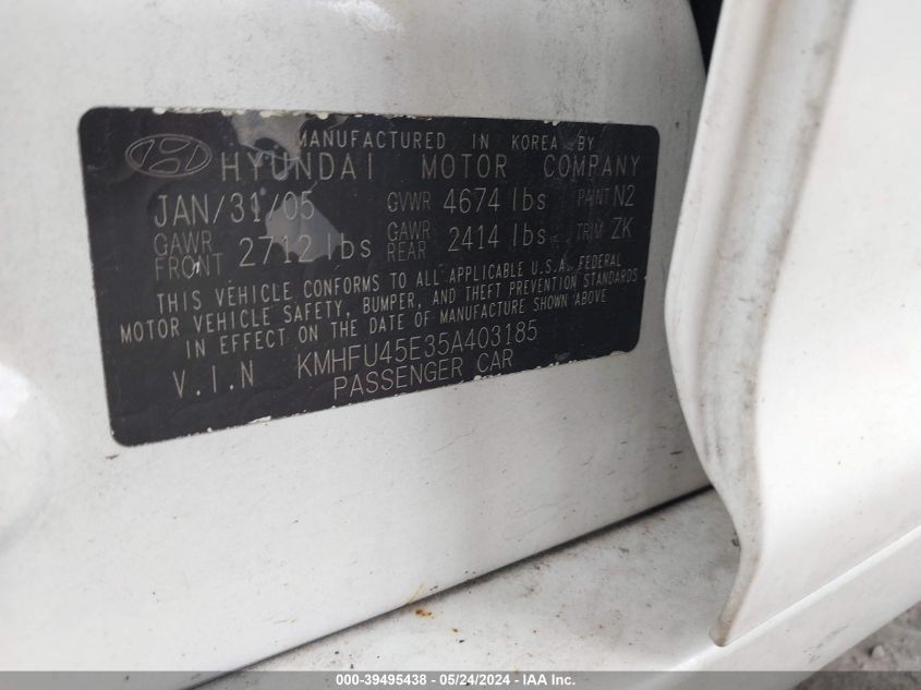 2005 Hyundai Xg350 L VIN: KMHFU45E35A403185 Lot: 39495438