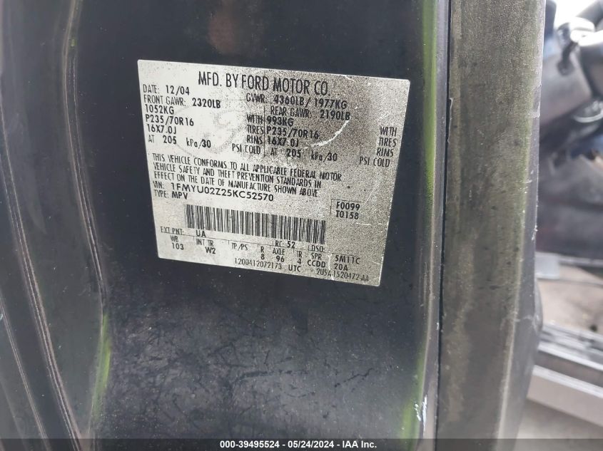 2005 Ford Escape Xls VIN: 1FMYU02Z25KC52570 Lot: 39495524