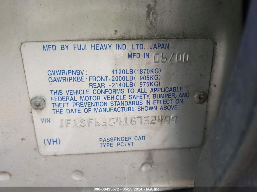 2001 Subaru Forester L VIN: JF1SF63541G732499 Lot: 39495572
