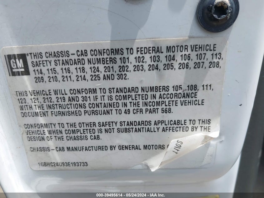 2003 Chevrolet Silverado C2500 Heavy Duty VIN: 1GBHC24U93E193733 Lot: 39495614