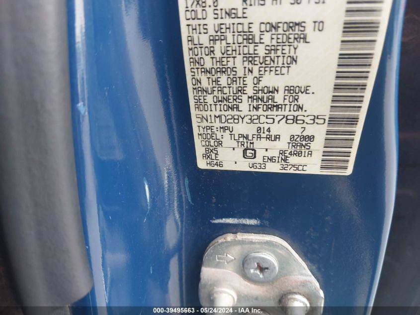 2002 Nissan Xterra Se S/C VIN: 5N1MD28Y32C578635 Lot: 39495663