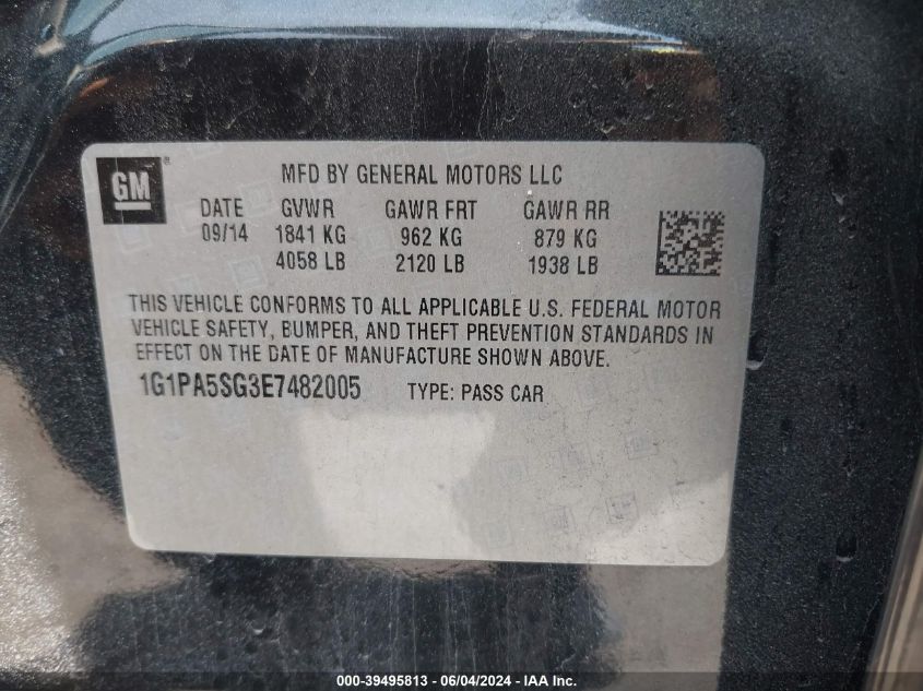 2014 Chevrolet Cruze Ls Auto VIN: 1G1PA5SG3E7482005 Lot: 39495813