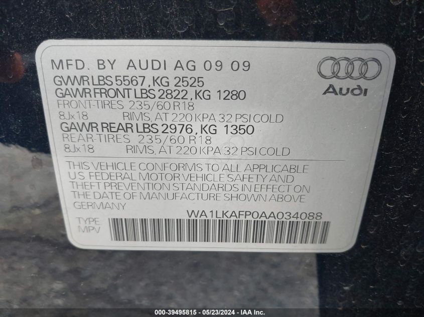 WA1LKAFP0AA034088 2010 Audi Q5 3.2 Premium