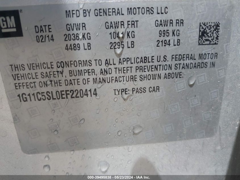 2014 Chevrolet Malibu 1Lt VIN: 1G11C5SL0EF220414 Lot: 39495838
