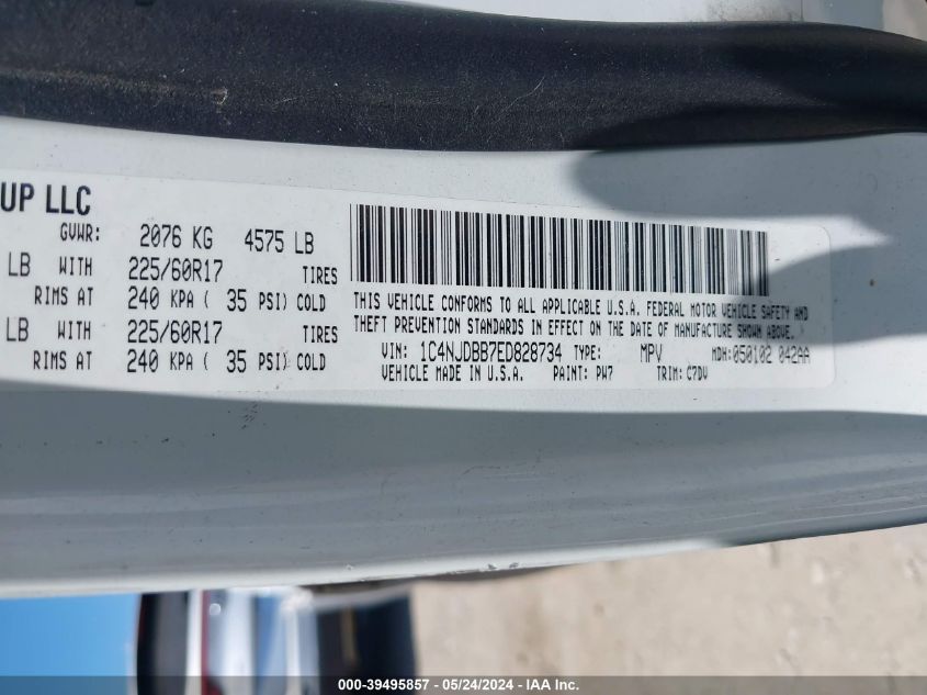 2014 Jeep Compass Sport VIN: 1C4NJDBB7ED828734 Lot: 39495857