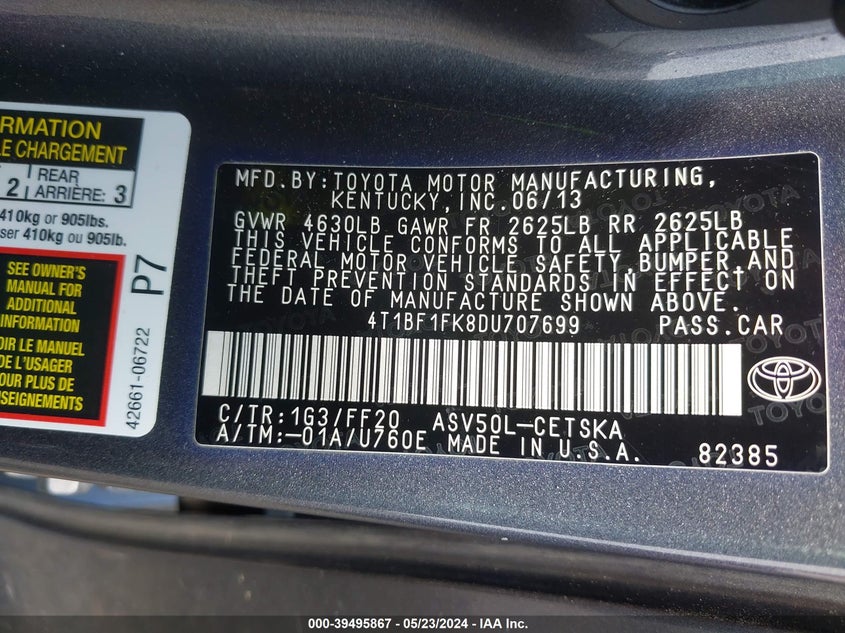 2013 TOYOTA CAMRY SE - 4T1BF1FK8DU707699