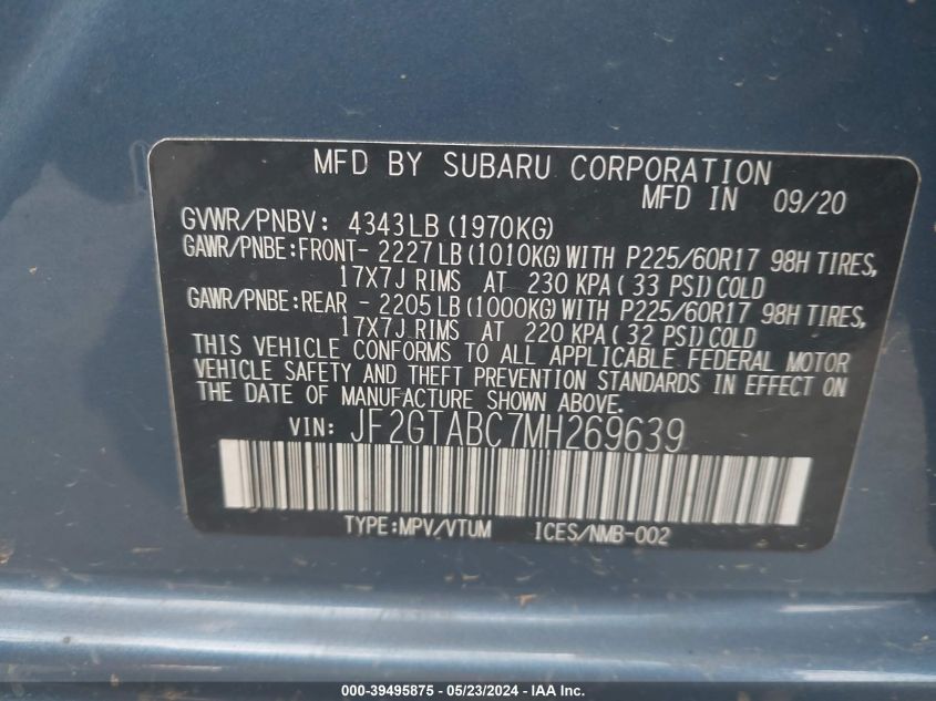 JF2GTABC7MH269639 2021 Subaru Crosstrek