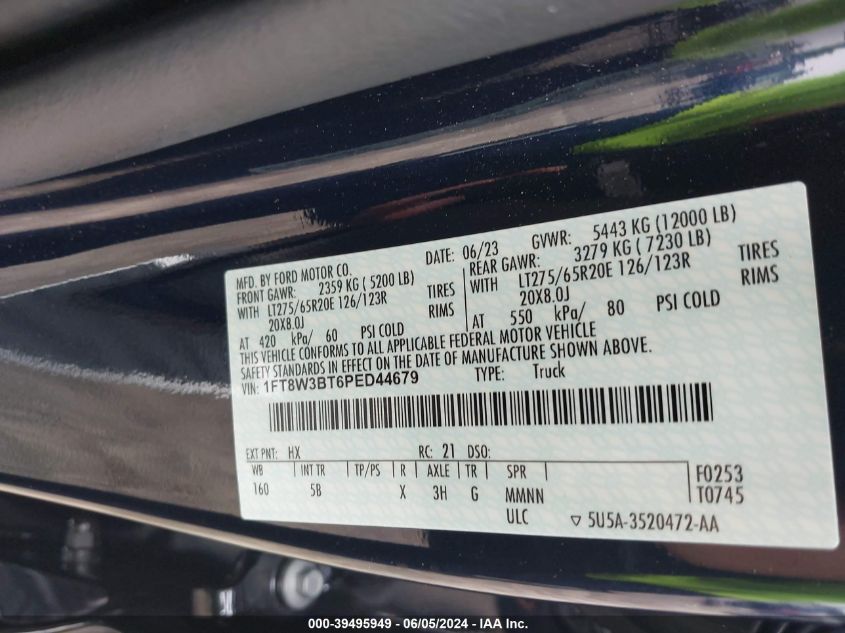 2023 Ford F-350 Lariat VIN: 1FT8W3BT6PED44679 Lot: 39495949