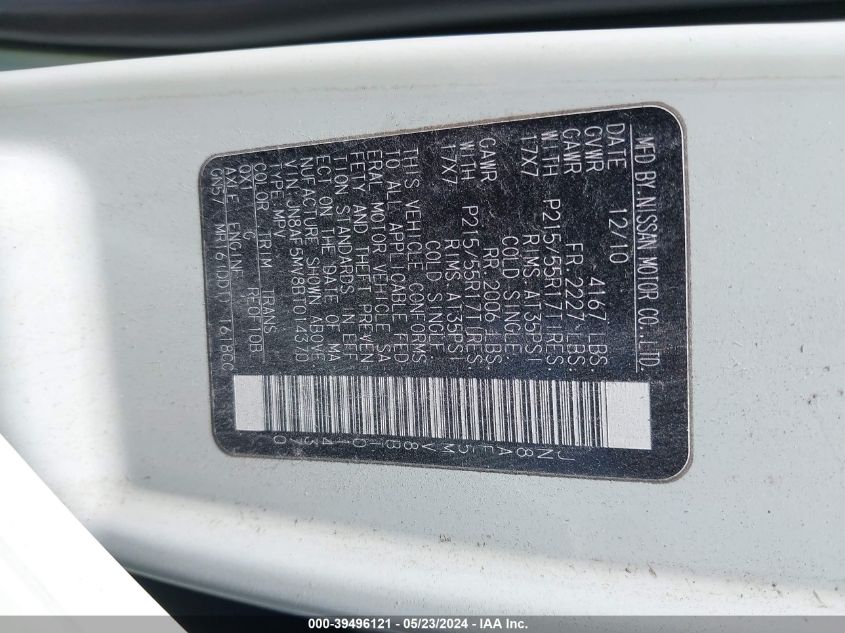 2011 Nissan Juke Sv VIN: JN8AF5MV8BT014370 Lot: 39496121