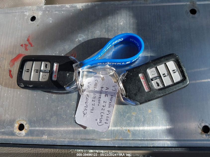 2017 Honda Pilot Touring VIN: 5FNYF6H99HB086932 Lot: 39496123