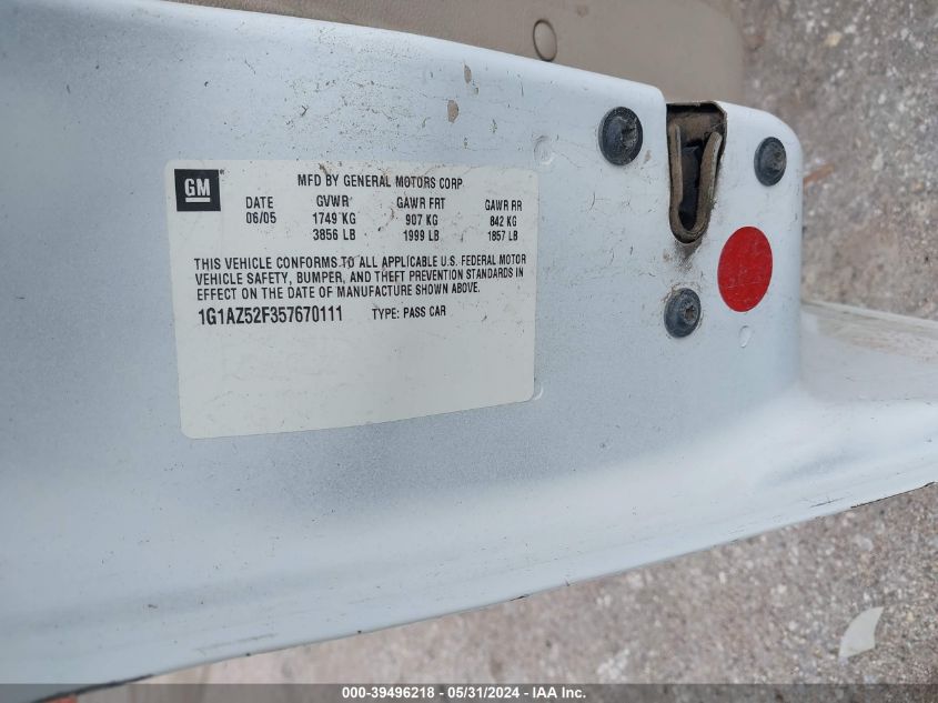 2005 Chevrolet Cobalt Lt VIN: 1G1AZ52F357670111 Lot: 39496218