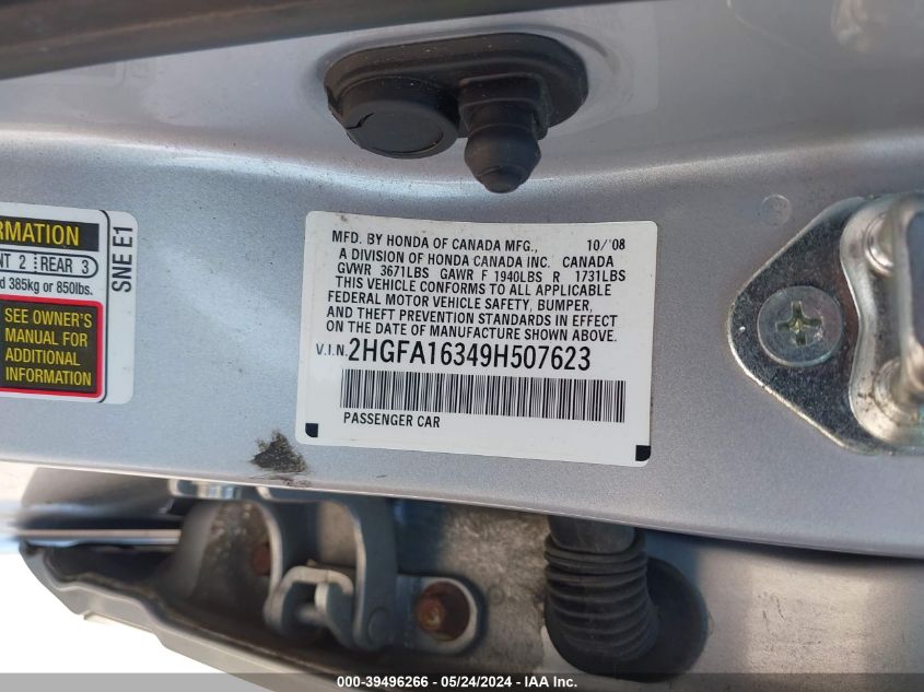 2009 Honda Civic Vp VIN: 2HGFA16349H507623 Lot: 39496266
