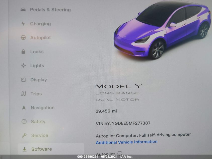 2021 Tesla Model Y Long Range Dual Motor All-Wheel Drive VIN: 5YJYGDEE5MF277387 Lot: 39496294