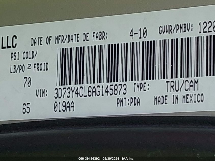 2010 Dodge Ram 3500 Laramie VIN: 3D73Y4CL6AG145873 Lot: 39496392