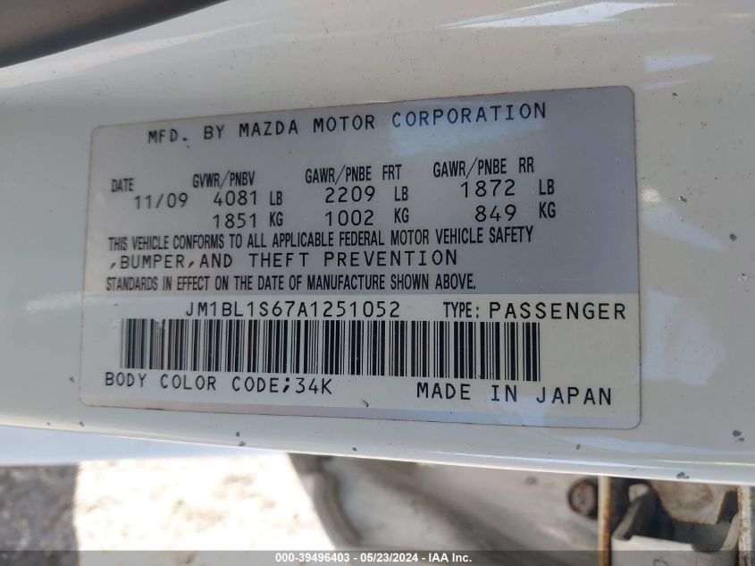 2010 Mazda Mazda3 S Sport VIN: JM1BL1S67A1251052 Lot: 39496403