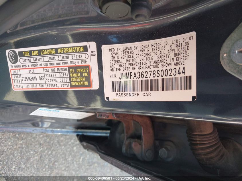 JHMFA36278S002344 2008 Honda Civic Hybrid