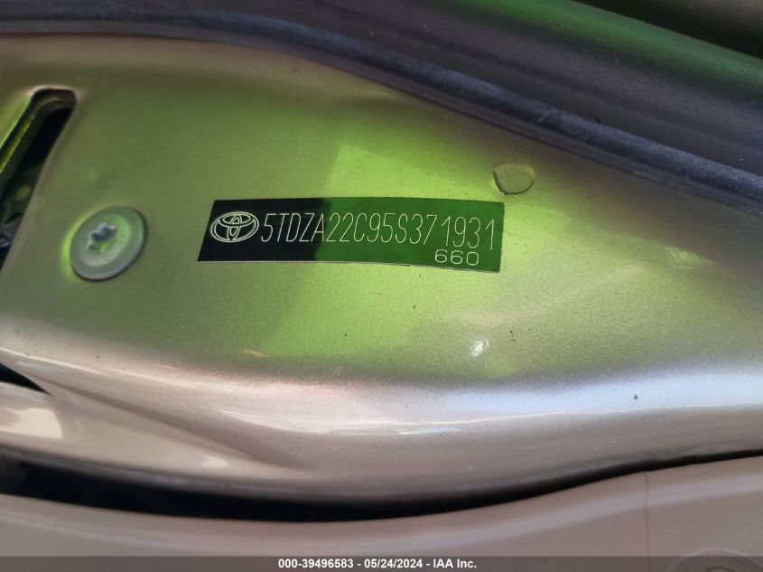 2005 Toyota Sienna Xle VIN: 5TDZA22C95S371931 Lot: 39496583