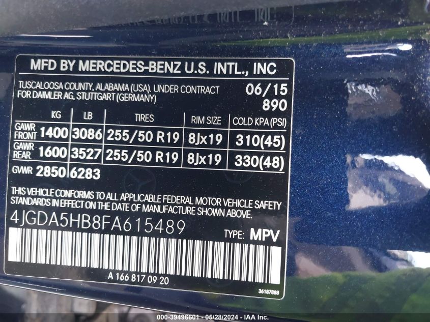 2015 MERCEDES-BENZ ML 350 4MATIC - 4JGDA5HB8FA615489