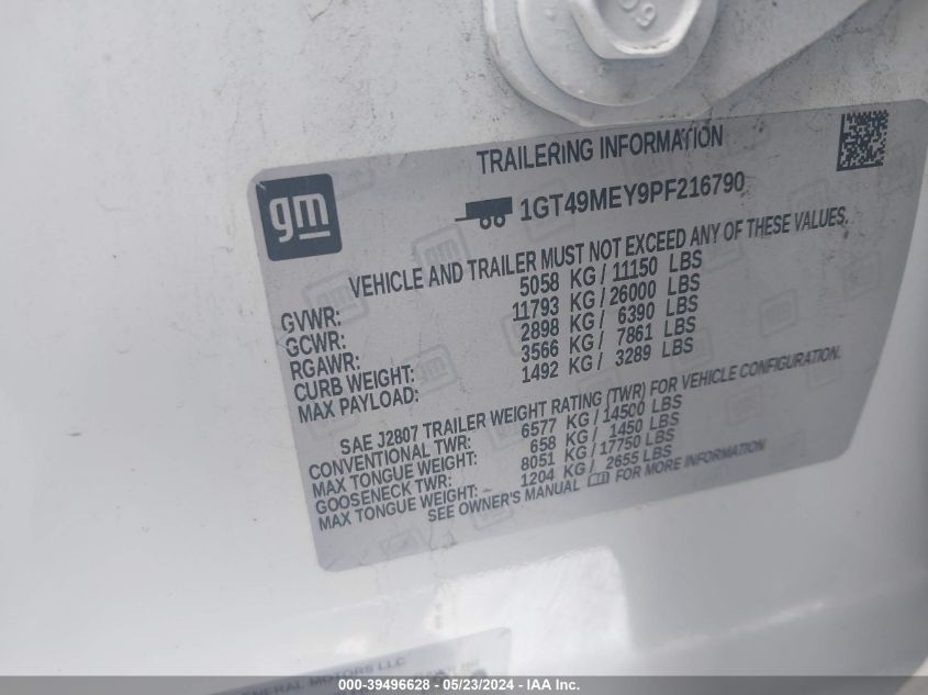 2023 GMC Sierra 2500Hd 4Wd Standard Bed Sle VIN: 1GT49MEY9PF216790 Lot: 39496628