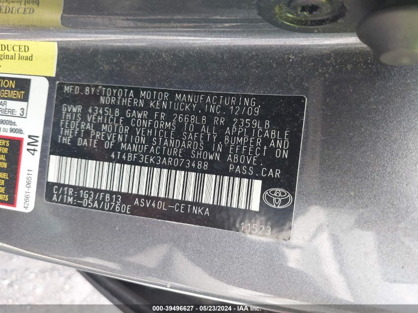 2010 Toyota Camry Le VIN: 4T4BF3EK3AR073488 Lot: 39496627