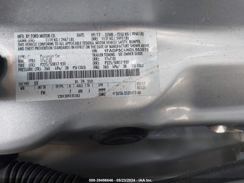 2013 Ford C-Max Energi Sel VIN: 1FADP5CU6DL553576 Lot: 39496646