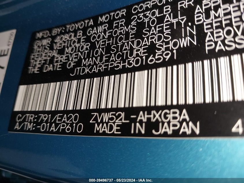 2017 Toyota Prius Prime Premium VIN: JTDKARFP5H3016591 Lot: 39496737