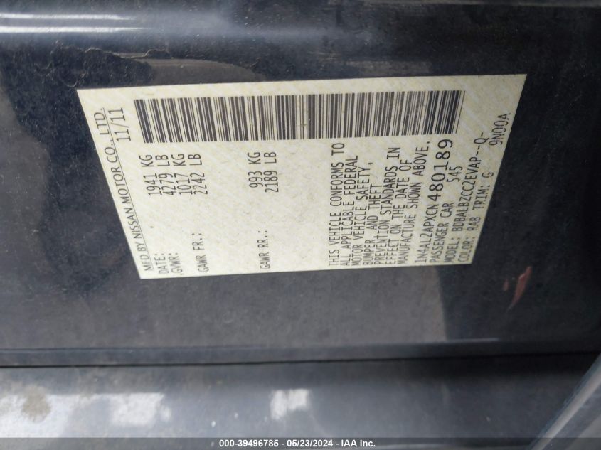 1N4AL2APXCN480189 2012 Nissan Altima 2.5 S