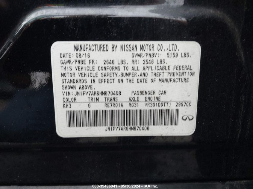 2017 Infiniti Q50 3.0T Red Sport 400 VIN: JN1FV7AR6HM870408 Lot: 39496941