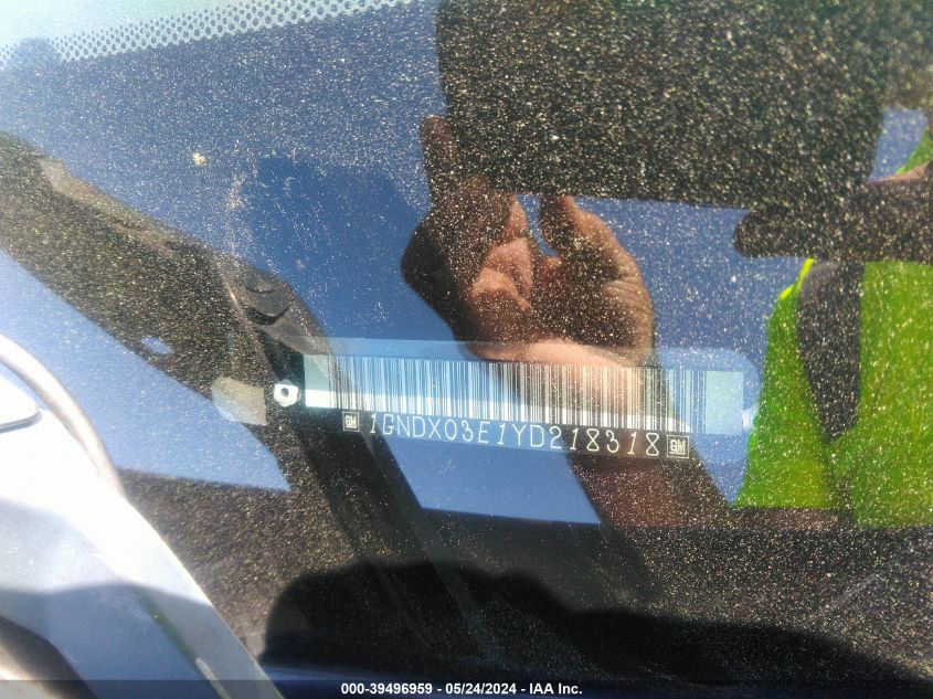 2000 Chevrolet Venture Ls VIN: 1GNDX03E1YD218318 Lot: 39496959