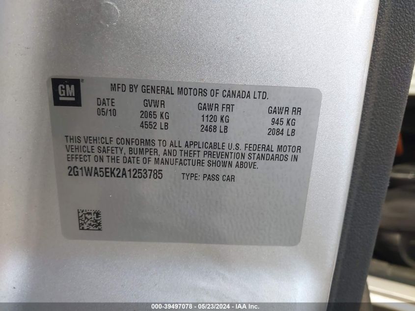 2010 Chevrolet Impala Ls VIN: 2G1WA5EK2A1253785 Lot: 39497078